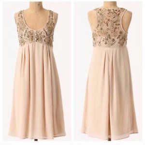 Anthropologie Nude & Metallic Babydoll Dress Sz: 4